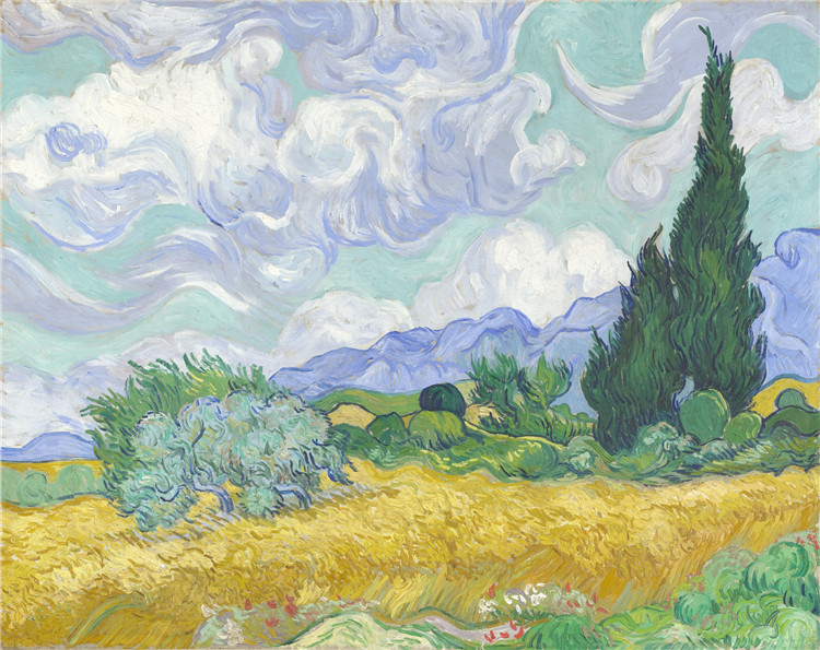 Wheat Field With Cypresses